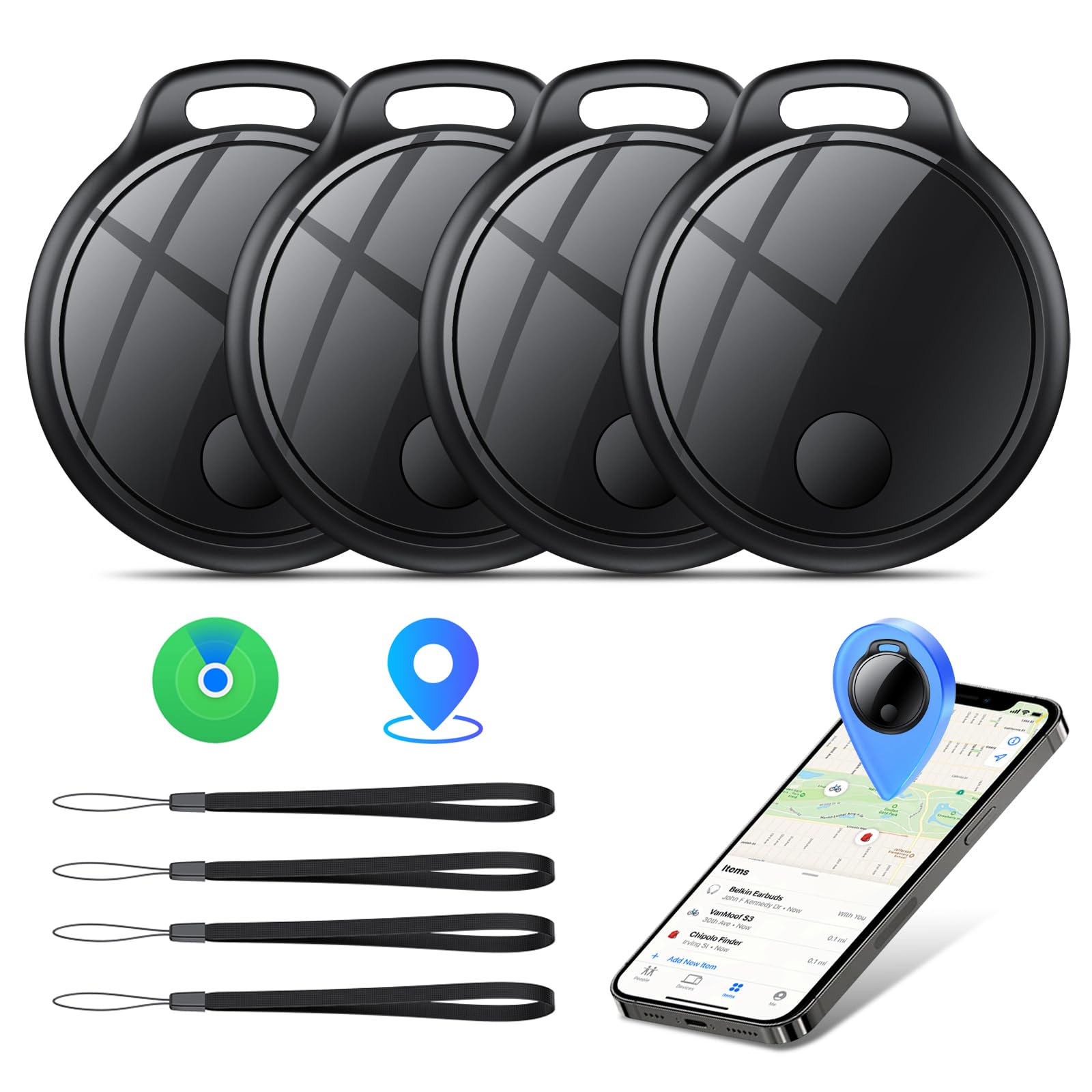 Smart Tracker Tag 4er Pack, Schlüssel Finder Kompatibel mit Apple Find My APP (nur iOS), IP68 wasserdicht, Austauschbarer Akku, Bluetooth Key Finder für Gepäck/Taschen/Koffer/Brieftasche Black and Black and Black and Black Angebot bei HelloDeals