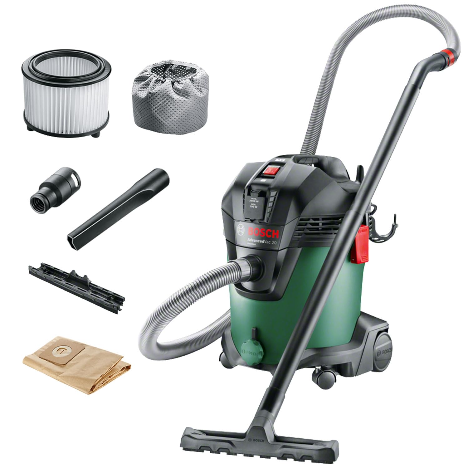 Bosch Nass- und Trocken Staubsauger AdvancedVac 20 (1200 Watt, 20 Liter Behältervolumen, in Karton) AdvancedVac 20 + VacSet Angebot bei HelloDeals