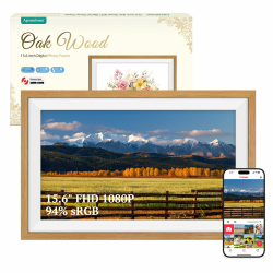 94% sRGB Frameo Digitaler Bilderrahmen 15.6 Zoll Groß Elektronischer Bilderrahmen WLAN, 1920 * 1080 FHD IPS Touchscreen, Fotos Videos über Frameo APP Teilen, Geschenke für Frauen Männer, Eichenholz Eichenholzrahmen 15.6 inch Angebot bei HelloDeals