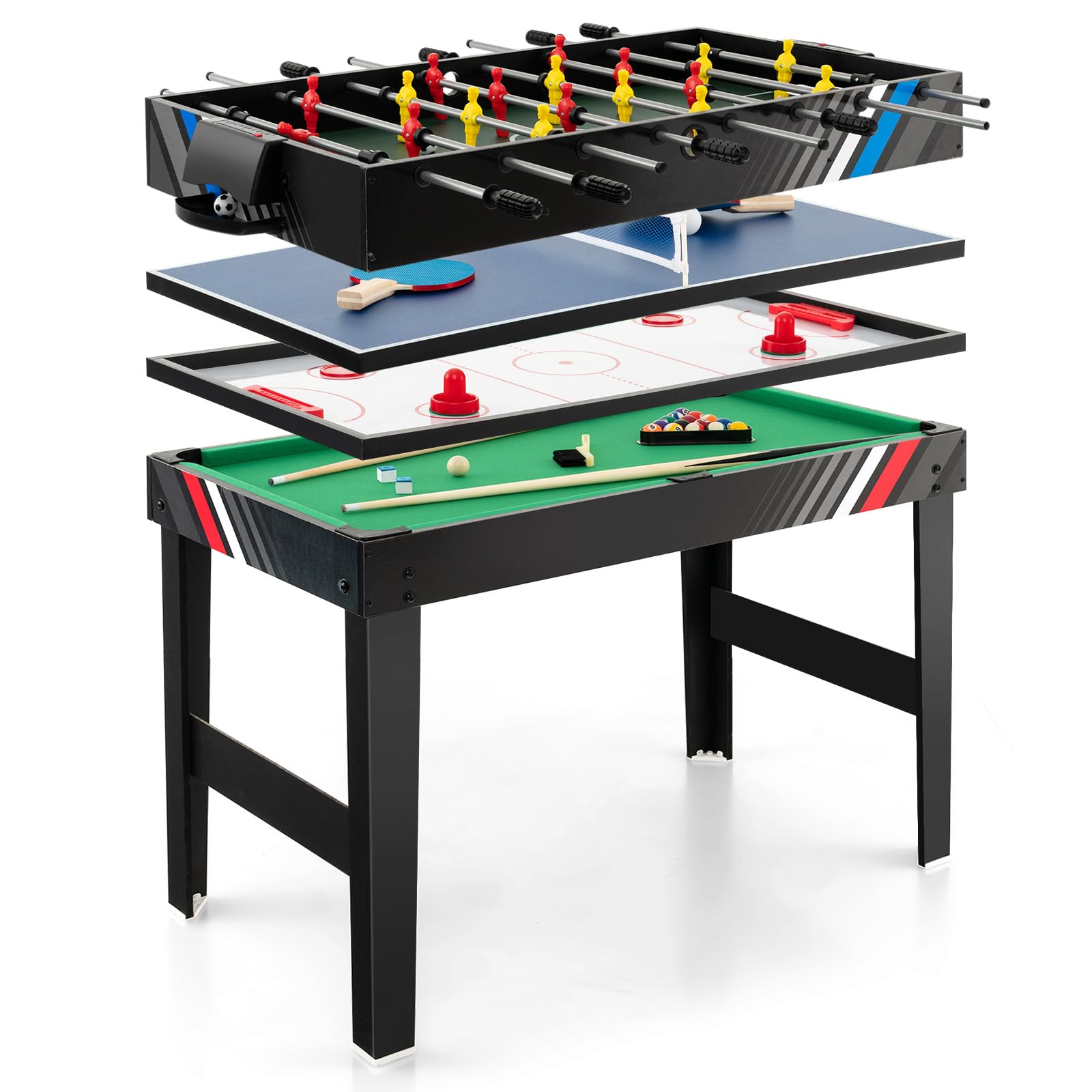 COSTWAY Multi Spieltisch, 4 in 1 Tischkicker mit Billard, Airhockey, Tischtennis, Multifunktionstisch Tischfußball mit Zubehör, Kickertisch für Spielzimmer, Party, Bars, 125 x 97 x 83 cm Angebot bei HelloDeals