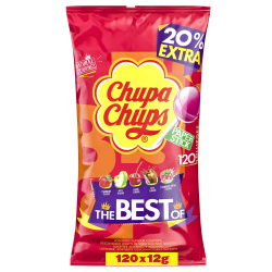 Chupa Chups The Best of Lollipop, Beutel enthält 120 Lollis in 5 Geschmacksrichtungen Cola, Erdbeere, Kirsch, Apfel, geeignet für Geburtstag Angebot bei HelloDeals