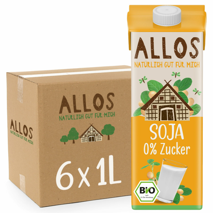 Allos Bio Sojadrink ohne Zucker | Milchalternative aus Soja | Soja Drink | Drink auf Pflanzenbasis | veganer Drink | ohne zugesetzten Zucker | vegan | laktosefrei | 1 Liter (6 Stück) Sojamilch 1 l (6er Pack) Angebot bei HelloDeals