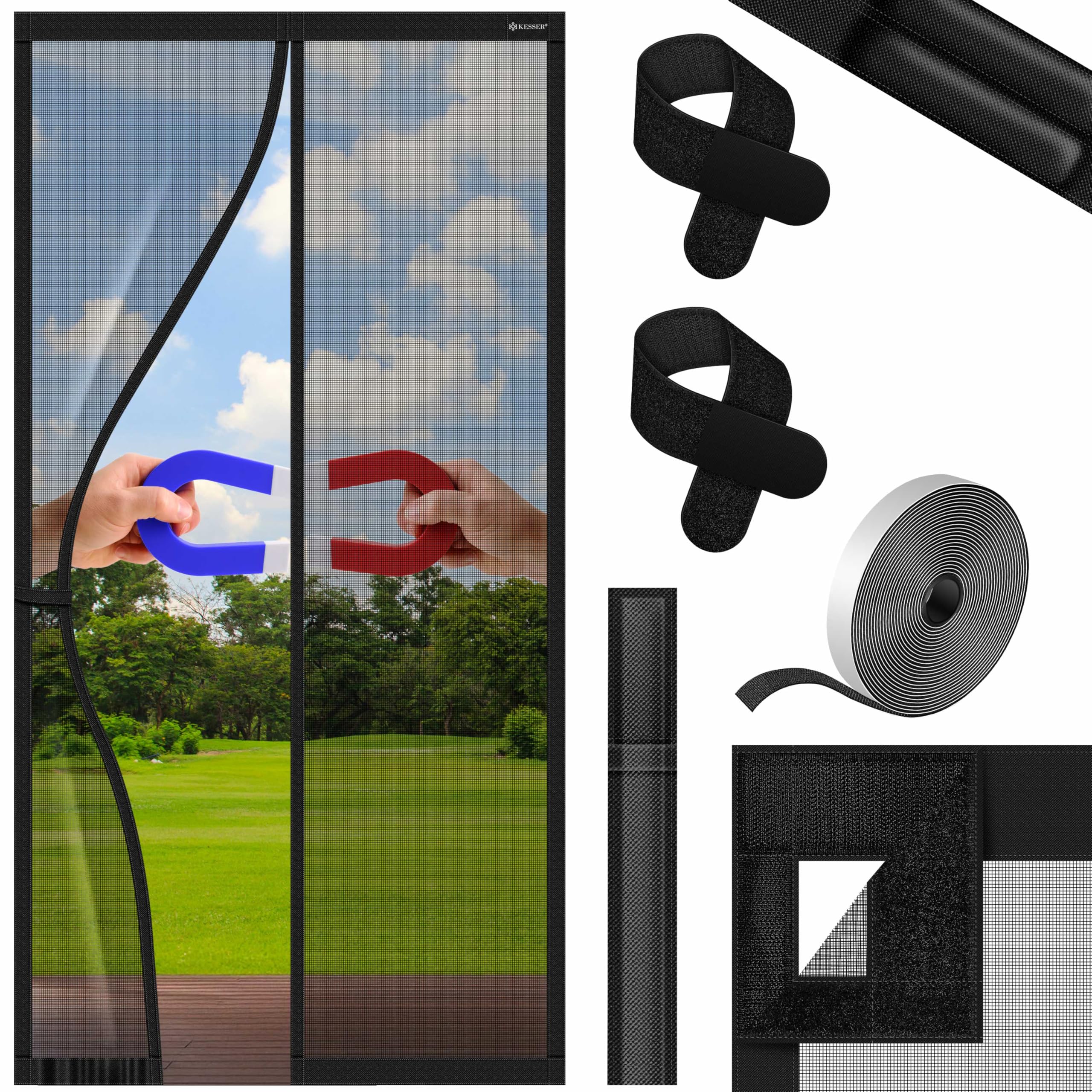 KESSER® Magnet Fliegengitter Tür Insektenschutz 90 x 210 cm Magnetvorhang Türvorhang Schutzgitter mit kinderleichter Inkl. Klebemontage für Balkontür Terrassentür Kellertür Montage Ohne Bohren 90 x 210 cm Schwarz Angebot bei HelloDeals