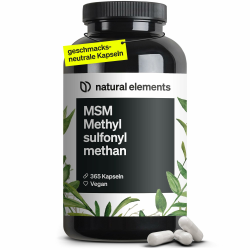 natural elements MSM Kapseln - 365 vegane Kapseln - Laborgeprüfte 1600mg Methylsulfonylmethan (MSM) Pulver pro Tagesdosis - Ohne Magnesiumstearat, hochdosiert und in Deutschland produziert 365 Kapseln Angebot bei HelloDeals