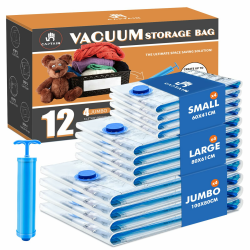 Vakuumbeutel für Kleidung Bettdecken, Vakuumierbeutel 12 Stück - 3 Größen (4*100x80cm + 4*80x61cm + 4*60x41cm) Vakuum Kleiderbeutel Aufbewahrungsbeutel für Reise und Alltag mit 1Handpumpe 12 Stück (4XL + 4L + 4S)+1 Handpumpe Angebot bei HelloDeals
