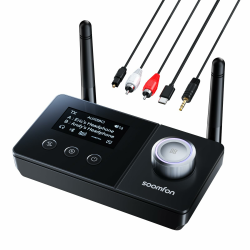 SOOMFON Bluetooth 5.3 Sender Empfänger mit Doppelantenne, 3-in-1 BT Audio Adapter für 2 Kopfhörer, Bluetooth Transmitter Receiver für TV/Stereoanlage, mit Bildschirm & Lautstärkeregelung, Aux/Optisch Angebot bei HelloDeals
