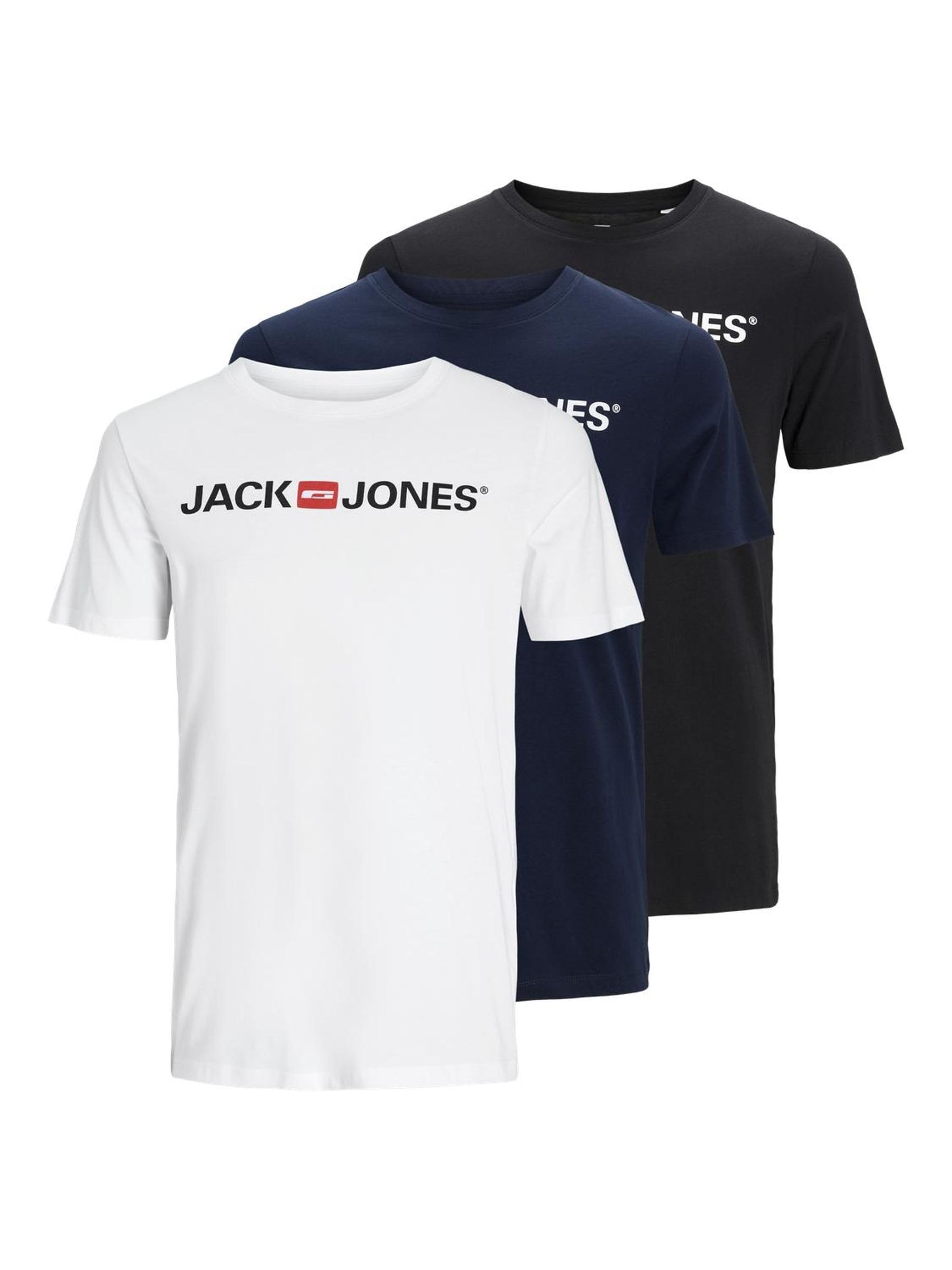 JACK & JONES Herren Jjecorp Logo Tee Ss Crew Neck T-Shirt (2er Pack) L 12137126 - Black / White / Navy Blazer Angebot bei HelloDeals