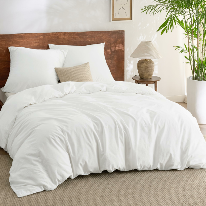 BEDSURE Bettwäsche 155x220 Baumwolle 3teilig - Bettwäsche-Sets Weiß Bettbezug mit 2 Kissenbezüge 80x80 cm, Ähnliche Textur wie Washed Leinen, Oeko-TEX Bedding Set mit Reißverschluss 155 x 220 cm 3 teilig Weiß Angebot bei HelloDeals