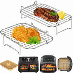 Ninja Heißluftfritteuse Zubehör Stapelbare Grillrost für Dual Zone Airfryer 7,6 L–10,4 L, HONYAO 2er-set Edelstahl Grillen Einsätze kompatibel mit Ninja, Cosori, Russell Hobbs andere Dual Air Fryer Angebot bei HelloDeals