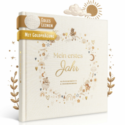 EULENTALER® Das Babyalbum mein erstes Jahr "SCANDI" I Von Pädagogen gestaltet I Mit handgemalten süßen Illustrationen I Leinencover + Farb/Goldprägung I Babytagebuch für Jungs & Mädchen zur Geburt Scandi - COLOR & GOLD Angebot bei HelloDeals