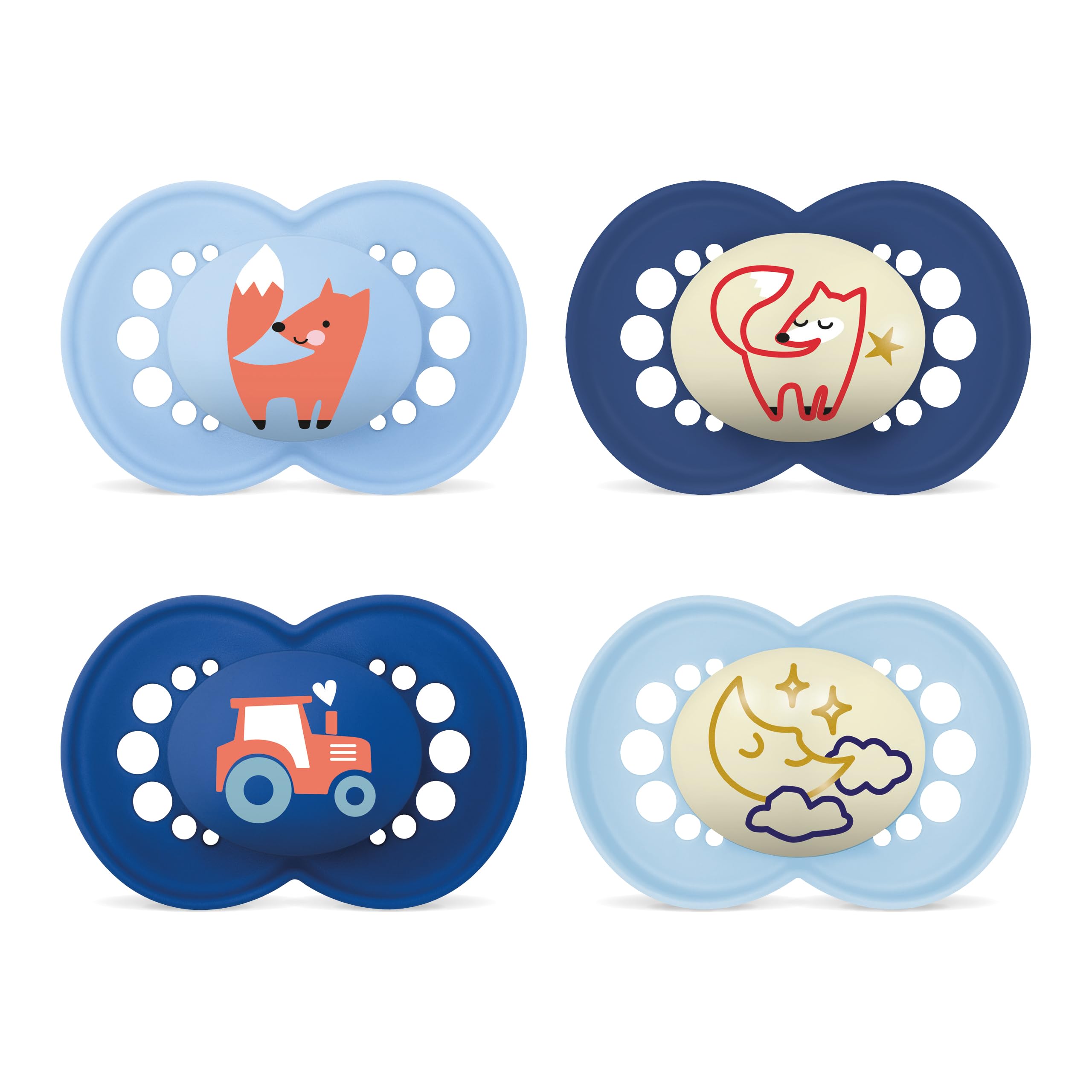 MAM Original Day & Night Matt Schnuller | 6-16 Monate | 94% Akzeptanz | Babyschnuller beugt Zahnfehlstellungen vor | mit Zahnmedizinern entwickelt | SkinSoft Silikon | Fuchs/Mond | 4 Stück Mond/Fuchs 6-16 Months Angebot bei HelloDeals