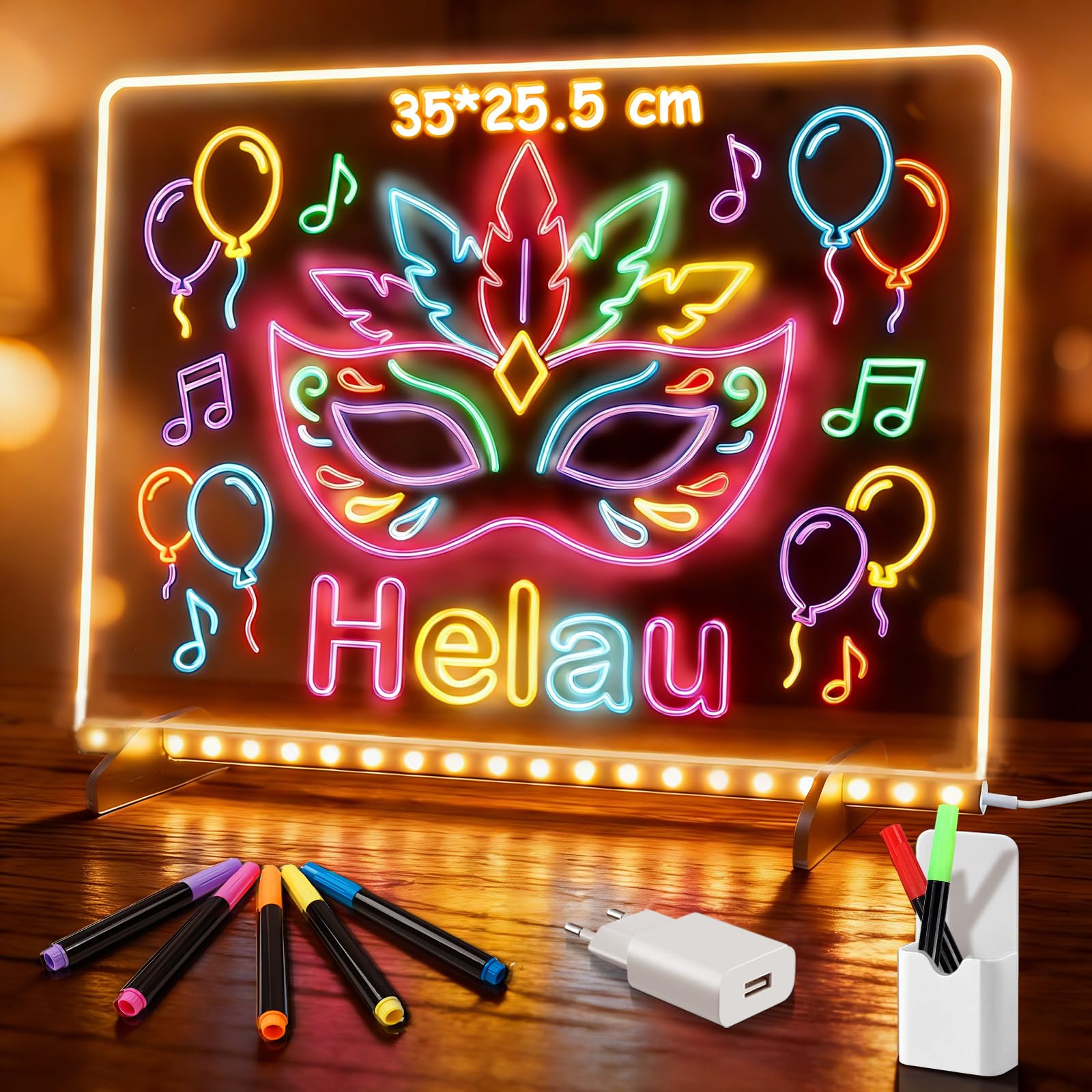 LED Notiztafel mit Farben, Leuchtendes LED Zeichenbrett für Kinder mit 13 Farben & 6 Modi mit Schalter 35x25 cm, inklusive Adapter, Aufhängekette&Ständer, Acryl Notiztafel kreatives Geschenk NB11-1 Angebot bei HelloDeals