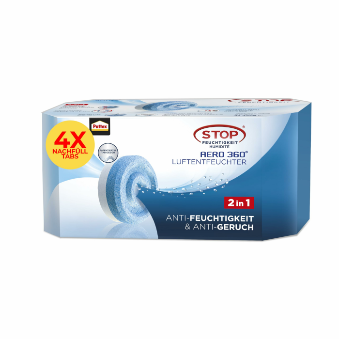 Pattex AERO 360° Neutral Tabs Nachfüllpack (4er-Pack), reduzieren Feuchtigkeit und schlechte Gerüche, Nachfülltabs für den Luftentfeuchter AERO 360° Neutral 4 x 450g Nachfülltabs Angebot bei HelloDeals
