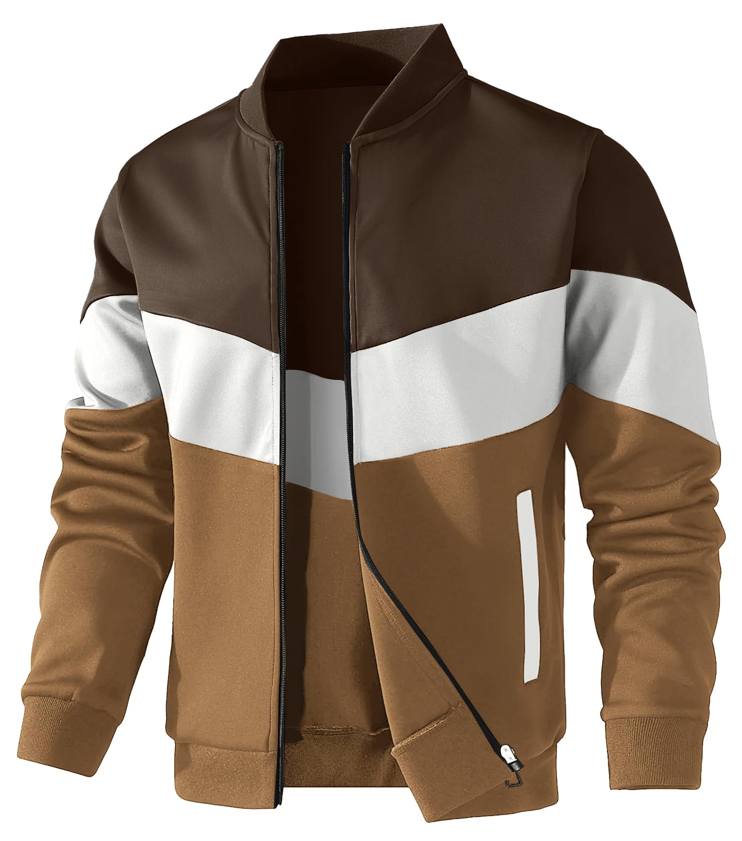 HYPESTFIT Herren leichte Jacke lässig Bomber Jacke Farbe Block Varsity Mantel Braun/Beige/Curry S Angebot bei HelloDeals