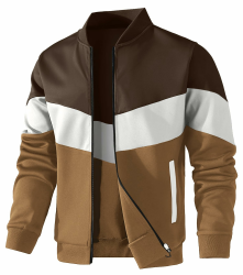 HYPESTFIT Herren leichte Jacke lässig Bomber Jacke Farbe Block Varsity Mantel Braun/Beige/Curry S Angebot bei HelloDeals