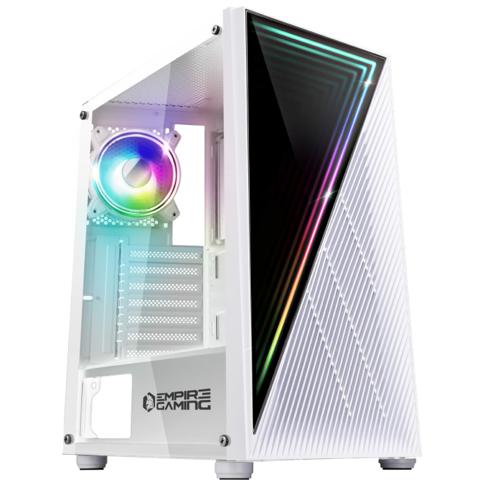 Empire Gaming – PC-Gehäuse Gamer Crystal – ARGB Mittelgroßer Tower ATX, Micro ATX und ITX – 3D-Spiegel-Effekt – Lüfter RGB adressierbar 1 x 120 mm 3 Pin/ 5 Volt LEDs und 1 x 120 mm Standard – Weiß Angebot bei HelloDeals