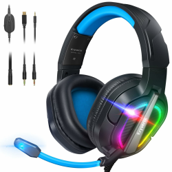PG2 RGB Gaming Headset für PS4, PS5, PC, Xbox,Switch,Ps5 Gaming Headset mit Mikrofon, Over-Ear Kopfhörer,Ps4 Kopfhörer mit 3,5mm Klinke,Schwarz Blau Angebot bei HelloDeals