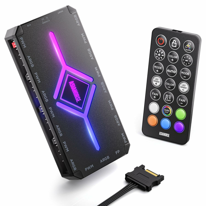 AsiaHorse ASH-S1 ARGB PWM PC Lüfter Hub mit Controller [20 ARGB-Effekte] [Einzigartiger Farb-Lernmodus] 9x 4-Pin PWM & 9x 5V 3-Pin RGB Anschlüsse SATA-Stromanschluss RGB-Sync Schwarz Angebot bei HelloDeals