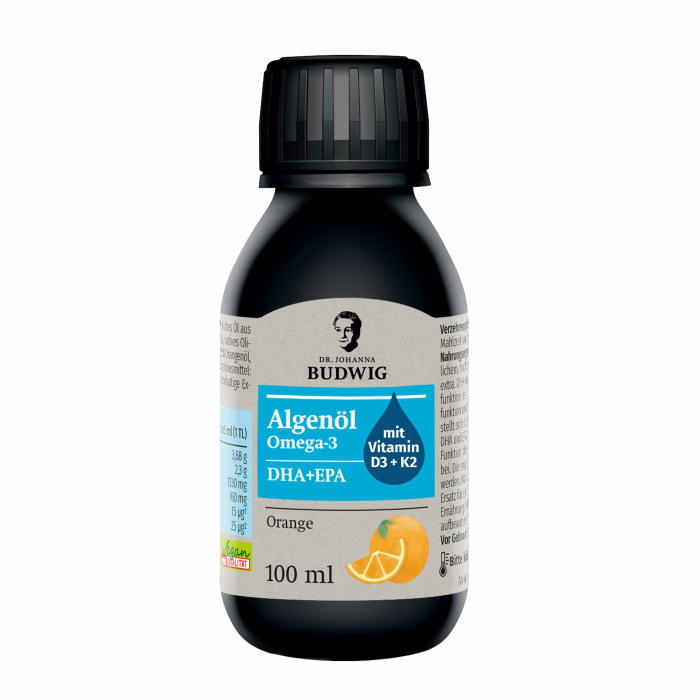 Dr. Budwig Premium Omega 3 Algenöl Vegan Orange (100ml) - hochdosiert - 2300mg natürliches DHA, DPA & EPA - Vitamin D3 und K2 - flüssig - laborgeprüft - Alternative Fischöl Orange 100 ml (1er Pack) Angebot bei HelloDeals