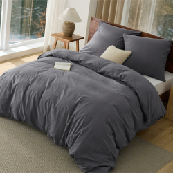 BEDSURE Bettwäsche 155x220 Baumwolle 3teilig - Bettwäsche-Sets Anthrazit Bettbezug mit 2 Kissenbezüge 80x80 cm, Ähnliche Textur wie Washed Leinen, Oeko-TEX Bedding Grau mit Reißverschluss 155 x 220 cm 3 teilig Anthrazit Angebot bei HelloDeals