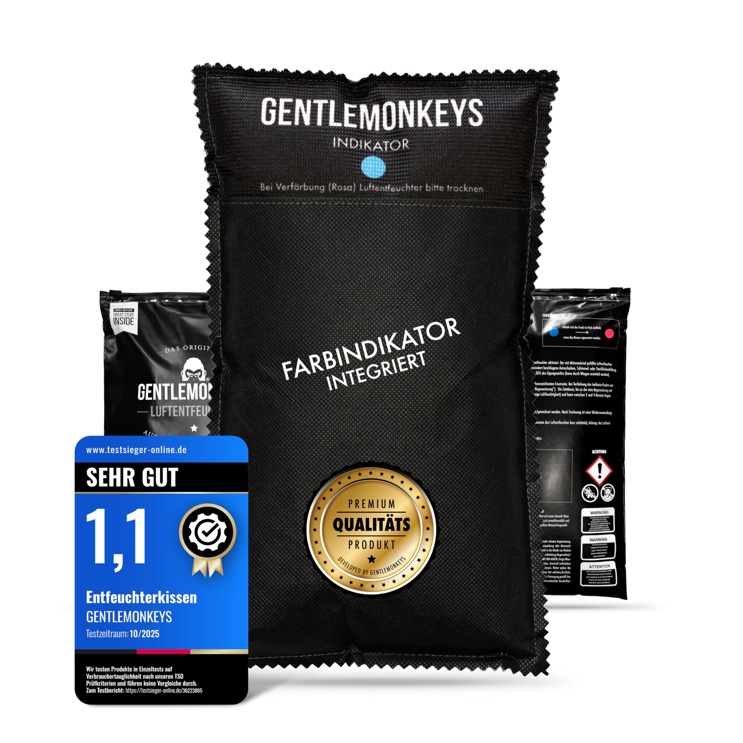 GENTLEMONKEYS Luftentfeuchter Kissen mit Farbindikator (1kg) • Entfeuchter für Auto, Wohnmobil, Garage & Wohnung • Entfeuchter-Kissen gegen beschlagene Scheiben, Kondenswasser & Feuchtigkeit 1 KG Angebot bei HelloDeals
