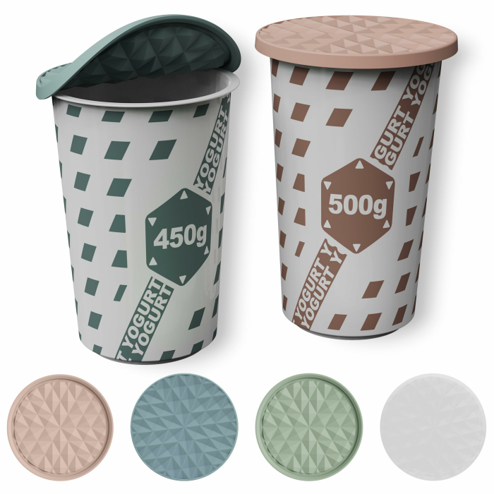 Mehrweg Silikon große JoghurtDeckel 500g(4er-Set, Mehrfarbig) Reversibel zu Untersetzern Design, Behalterdeckel passt für Joghurt, Joghurtbecher, Glasabdeckung, Untersetzer für Gläser Mehrfarbig 4×10 cm Angebot bei HelloDeals