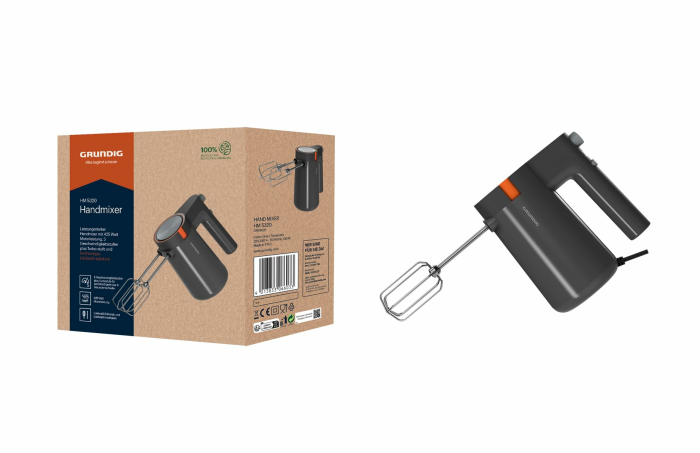 Grundig HM 5320 Handmixer, 425 W Leistung, 5 Geschwindigkeitsstufen + Turbostufe, Hochwertige Edelstahl-Aufsätze, Spülmaschinengeeignetes Zubehör, Grau/Terracotta Angebot bei HelloDeals