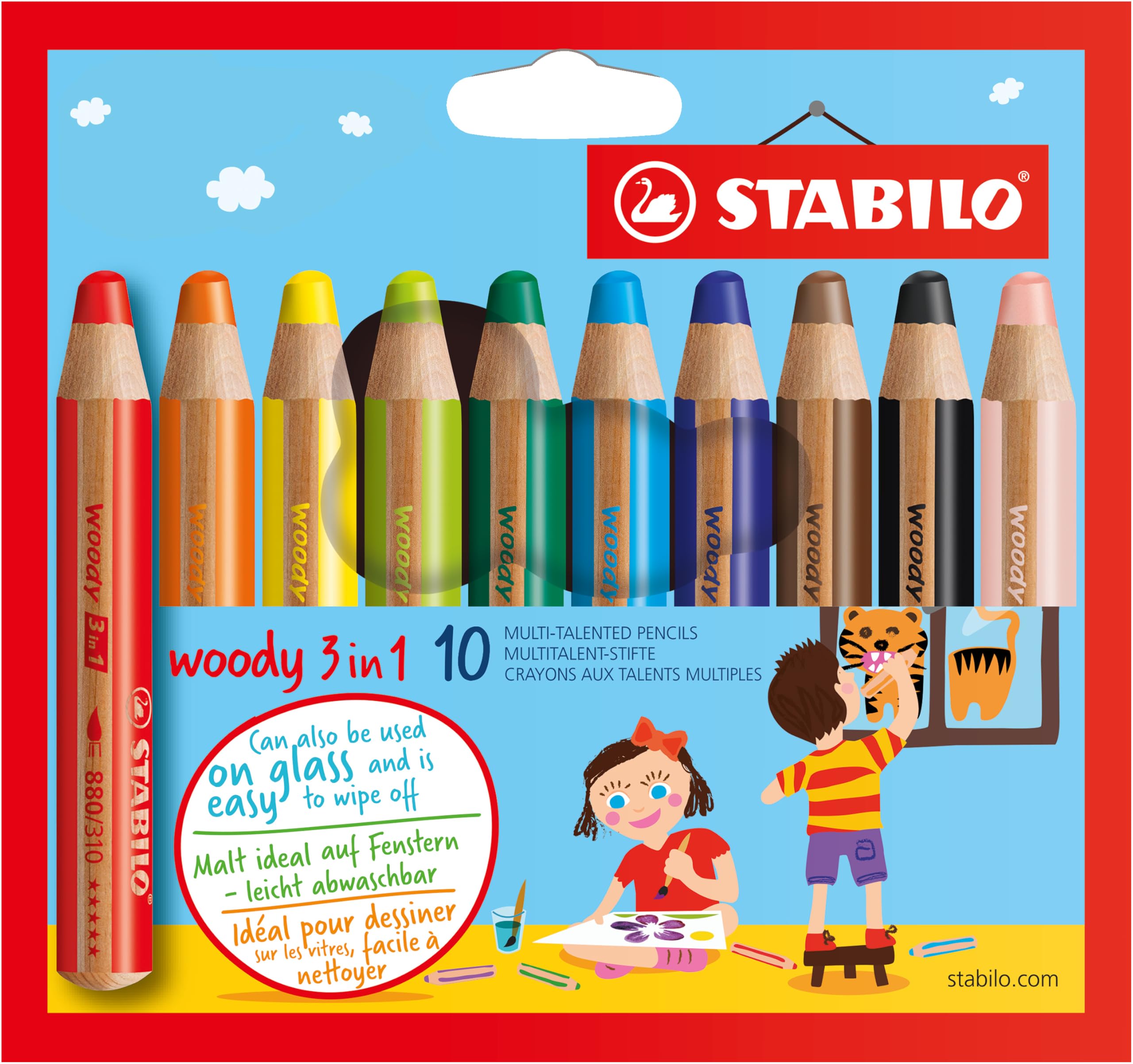 STABILO - Buntstift, Wasserfarbe & Wachsmalkreide - woody 3 in 1-10er Pack 10 stück (1er Pack) ohne Spitzer Angebot bei HelloDeals