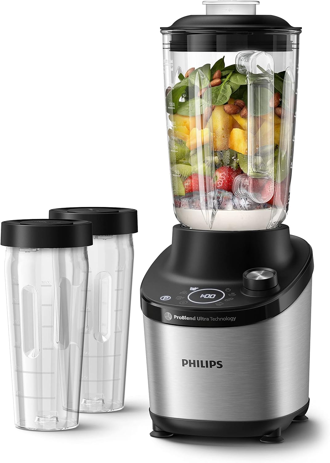 Philips 7000 Series Hochleistungsstandmixer – ProBlend Ultra Technologie, 1.500 W, 2-L-Glasbehälter, Schnellauswahlprogramme für Smoothies & Suppen, HomeID App, Spülmaschinenfeste Teile (HR3760/10) 1500 Watt Angebot bei HelloDeals
