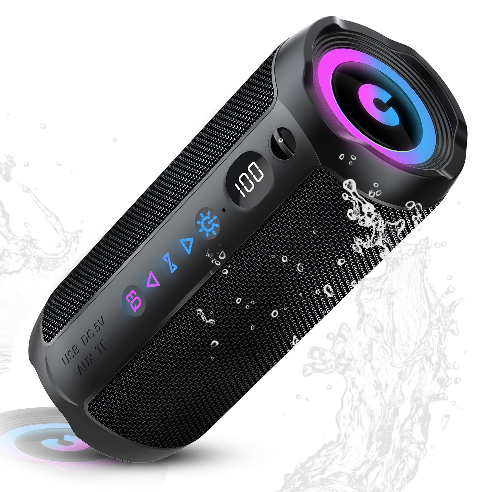 Bluetooth Lautsprecher mit Licht, Bluetooth 5.4 Musikbox,30W Dual Lautsprecher, LED Anzeige & 30 Std Akku,Dualen Bass-Treibern, IPX7 wasserdicht,TWS Paarung, AUX,TF Karte,Geeignet Outdoor/Party/Reisen Schwarz Angebot bei HelloDeals