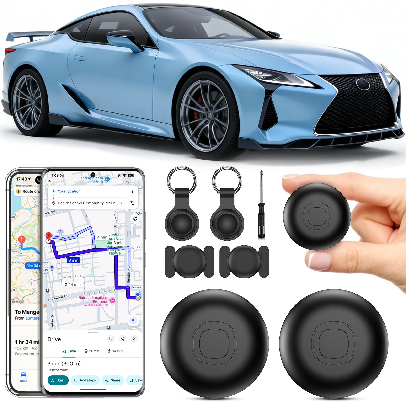 Air Tracker Android, 2er GPS-Tracker für Android & iOS, Auto GPS Tracker Echtzeit Tracker Tags Globale Abdeckung Verstecktes Ortungsgerät Keine monatliche Gebühr oder Abonnement (Schwarz, 2 Pack) Schwarz 2 PACK Angebot bei HelloDeals