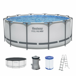 Bestway® Steel Pro MAX™ Aufstellpool Komplett-Set mit Filterpumpe Ø 366 x 122 cm, lichtgrau, rund Angebot bei HelloDeals