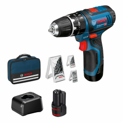 Bosch Professional 12V System Akku Schlagbohrschrauber GSB 12V-15 (Bohr-Ø Holz max: 19 mm, inkl. 2x 2.0Ah Akku + Ladegerät, 2x Bohrer-Set, 1x Bit-Set, Werkzeugtasche) - Amazon Exclusive GSB 12V-15 (in Tasche) + 2x2.0Ah Akku+Lader Angebot bei HelloDeals