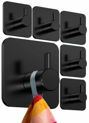 4smile Handtuchhalter ohne Bohren, 6er Set, schwarz - Badezimmer Handtuchhalter aus Edelstahl, funktionale Klebehaken, hohe Tragkraft - Wasserfeste Haken für Bad, Haken selbstklebend, Handtuchhaken Classic - 6-Piece Set Schwarz Angebot bei HelloDeals