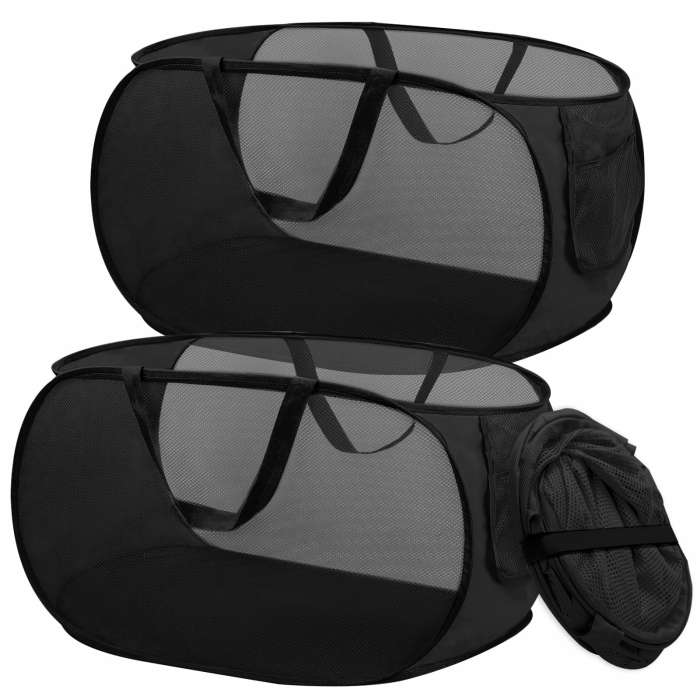 2 Stück 36x36x58cm Pop-up Wäschekorb Faltbar Wäschesammler mit Henkel Mesh Faltbar Wäschesammler für Badezimmer Schlafsaal Reise Schwarz 2 Stück - Schwarz Angebot bei HelloDeals