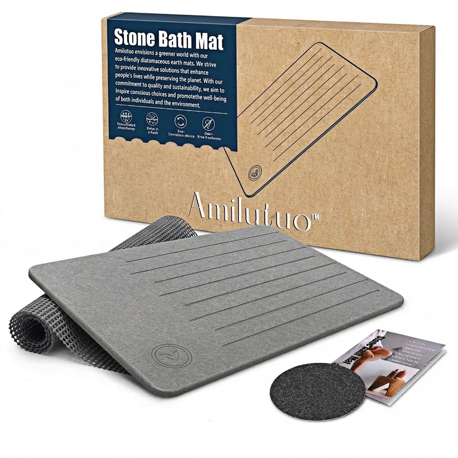 Badematte Stein, Diatomite Stone Bath Mat, rutschfeste Stein Badematte Schnelltrocknend, Werten Sie Ihr Badezimmer mit Dieser Saugfähigen Bathroom Mat (Linie Graphit) Angebot bei HelloDeals