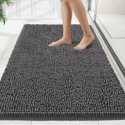 Chenille Badematte, 40×60 cm saugfähiger & Rutschfester Badezimmerteppich für Badezimmer, weicher Badteppich aus Chenille, waschbarer Duschvorleger für Dusche, Badewannen und WC-Deko Graue Chenille 40 x 60 cm Angebot bei HelloDeals