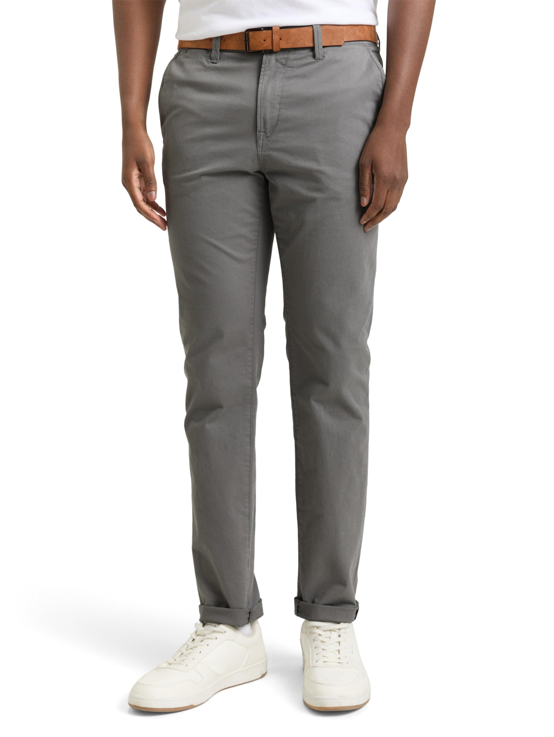 TOM TAILOR Denim Herren Slim Fit Chino Hose mit Gürtel 32W / 32L 10952 - Castlerock Grey Angebot bei HelloDeals
