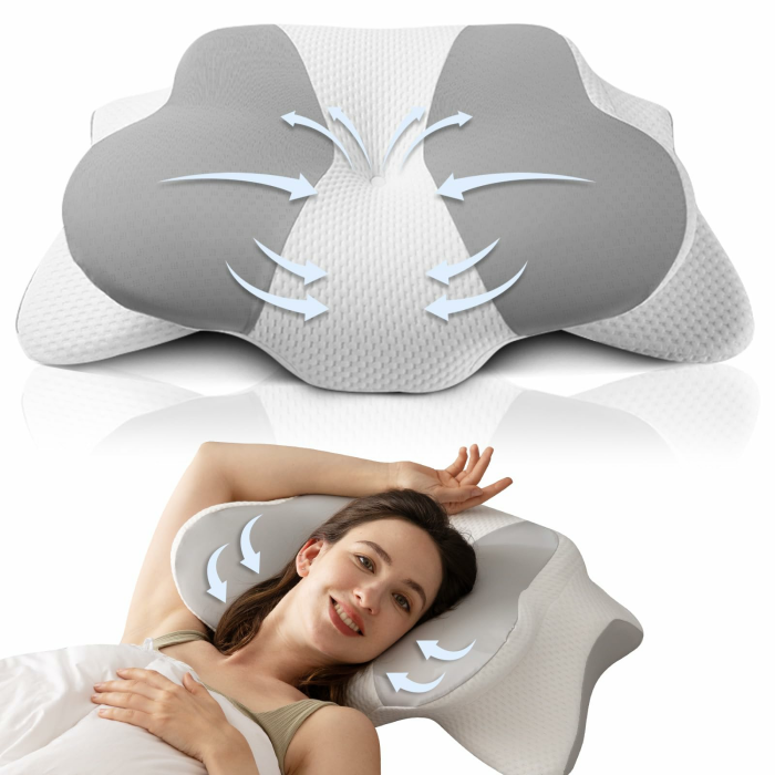 Nackenkissen Kopfkissen, Memory Foam Kissen - Orthopädisches Nackenstützkissen zur Linderung von Nacken- & Schulterschmerzen für Seiten, Rücken & Bauchschläfer (66 x 40 x 14 cm, Grau) Kissen Grau Angebot bei HelloDeals