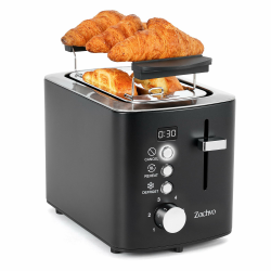 Edelstahl 2-Scheiben Toaster mit LED-Countdown & Brötchenaufsatz, 3,5 cm breite Schlitze für Brot & Bagel, 6 Bräunungsstufen, Auftauen/Aufwärmen/Stop, 1,1 m Kabel,Schwarz abnehmbarer Brötchenaufsatz Schwarz – Drehknopf Led Angebot bei HelloDeals