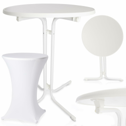 Stehtisch klappbar – mit festlicher Husse – 110cm hoch – Ø80 cm Tischplatte – rund– für In- & Outdoor –Bistrotisch – Biertisch – Gartentisch - Gartentisch Klapptisch (Weiß) Angebot bei HelloDeals