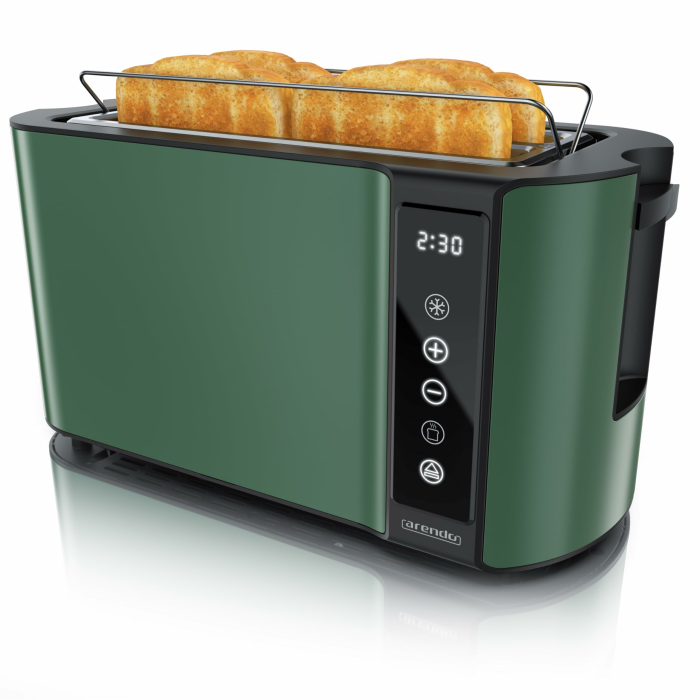 Arendo - Edelstahl Toaster Langschlitz 4 Scheiben- Touchscreen – Doppelwandgehäuse – 1500 W – Integrierter Brötchenaufsatz – 7 Bräunungsgrade – Brotzentrierung – Restzeitanzeige – Memoryfunktion E: Grün Angebot bei HelloDeals