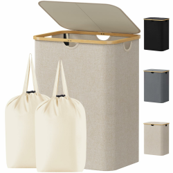 Lifewit 150L Wäschekorb mit Deckel, Wäschekörbe für Wäsche mit Bambus Griffe und Eine Abnehmbare Wäschesack, Große Faltbare Wäschekorb für Schlafzimmer, Bad, Schlafsaal, Waschküche, Beige 150L Beige Angebot bei HelloDeals