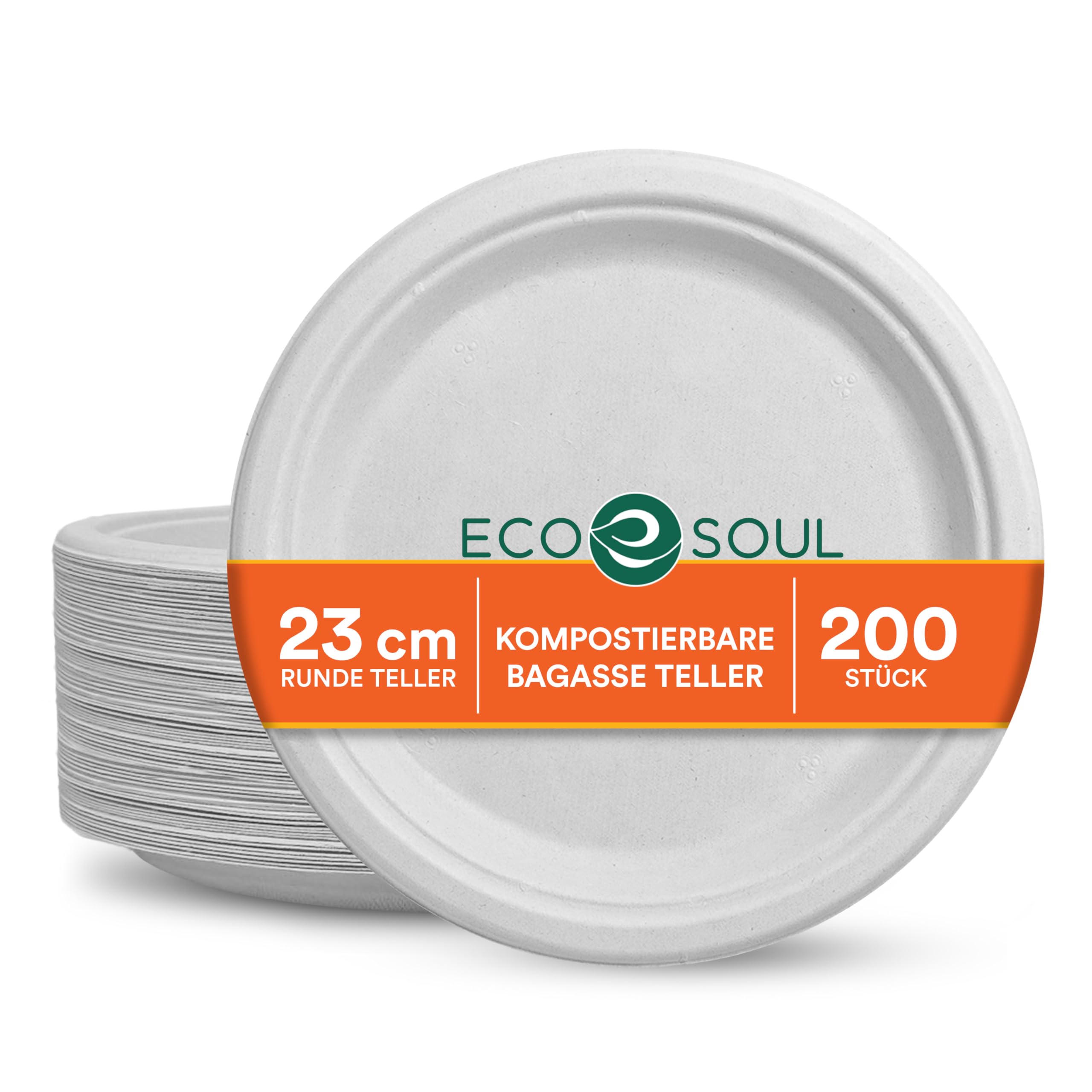 ECO SOUL weiße 23 cm (9 Zoll) runde Bagasse-Papierteller (200 Stück), Einweggeschirr, 100% kompostierbar, umweltfreundliches Partygeschirr, langlebiges Campinggeschirr, mikrowellen- und ofenfest 200 23 Cm (9 Zoll) Angebot bei HelloDeals