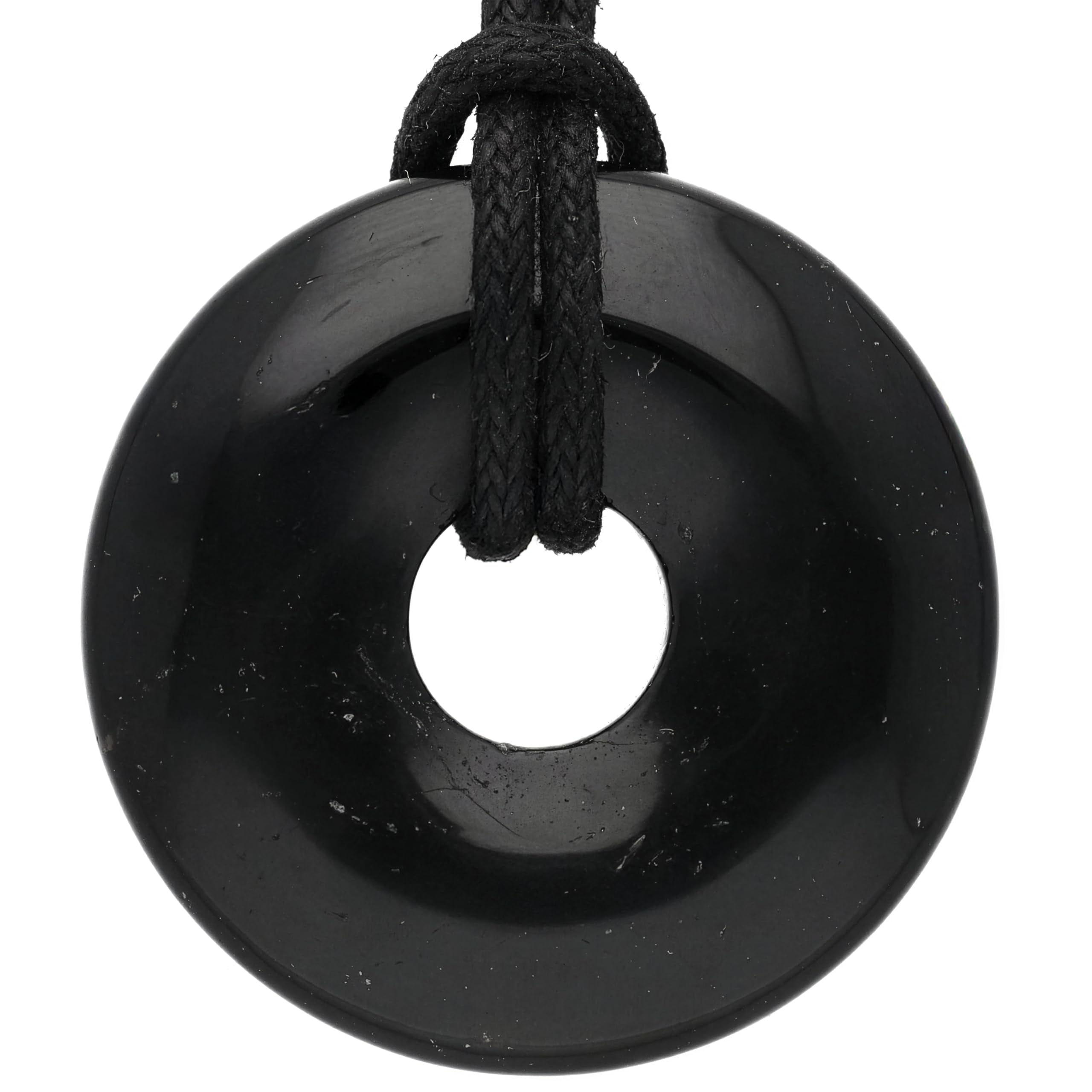 Lebensquelle Plus Edelstein Donut Ø 30 mm + Baumwollband + Edelsteinkarte | Naturstein Anhänger Halskette | Echte Heilsteinkette inkl. Band Turmalin, schwarz (Schörl) Angebot bei HelloDeals