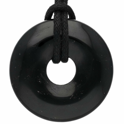 Lebensquelle Plus Edelstein Donut Ø 30 mm + Baumwollband + Edelsteinkarte | Naturstein Anhänger Halskette | Echte Heilsteinkette inkl. Band Turmalin, schwarz (Schörl) Angebot bei HelloDeals