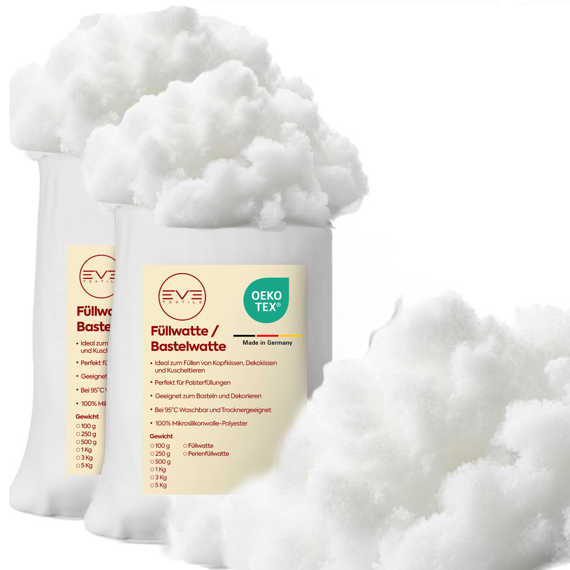 EVE Textile® 1 kg Füllwatte für Kissen Flauschiges Füllmaterial & Stopfmaterial Kissenfüllung, Bastelwatte, Stoff Füllung für Kissen, Stofftiere & Kuscheltiere Öko-Tex 100 Zertifiziert Angebot bei HelloDeals