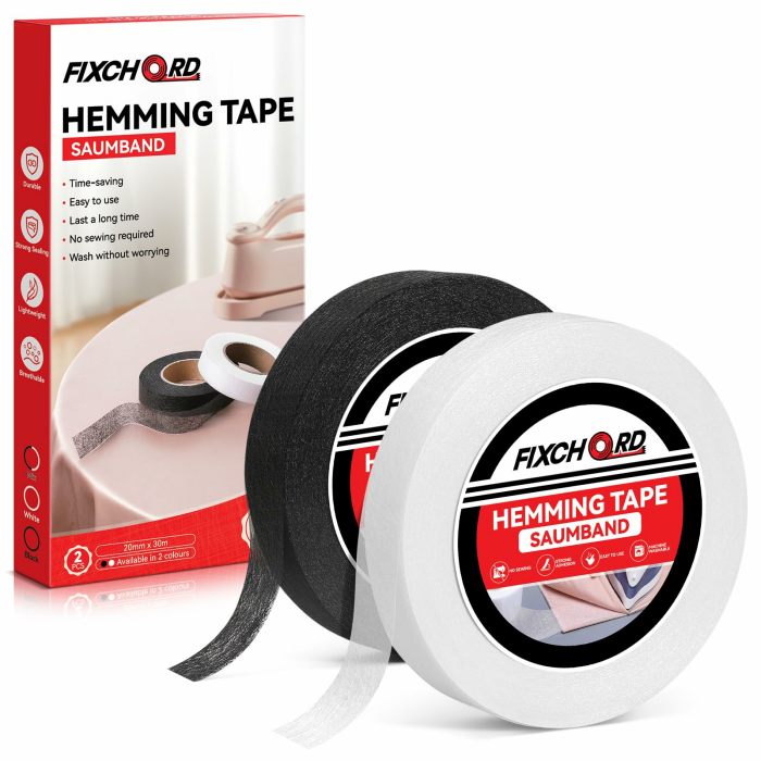 Saumband, 2PCS Saumband zum Aufbügeln, Bügelband zum Aufbügeln, Bügelband zum Kürzen für Vorhänge, Bügelkleber für Textilien, Gardinen kürzen ohne Nähen, Schwarz und Weiß 30m*20mm Schwarz und Weiß 2 PCS 30m*20mm Angebot bei HelloDeals