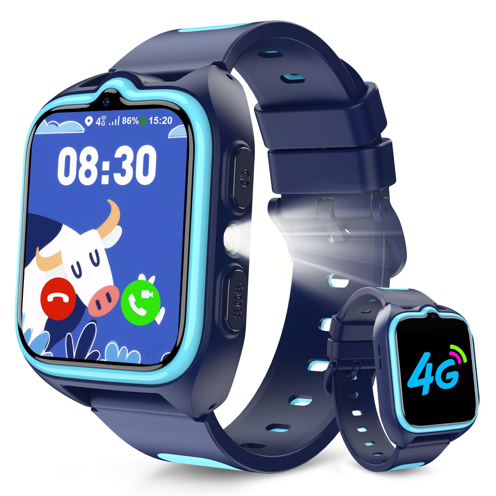 Smartwatch Kinder mit SIM-Kartensteckplatz, LBS+WLAN+GPS-Tracker & Telefonfunktion, 1,75" HD Unterstützt 4G, Taschenlampe, Sprachchat, Schulmodus, IP 67, Wecker, Kinderuhr für Jungen 4–12 Blue Angebot bei HelloDeals