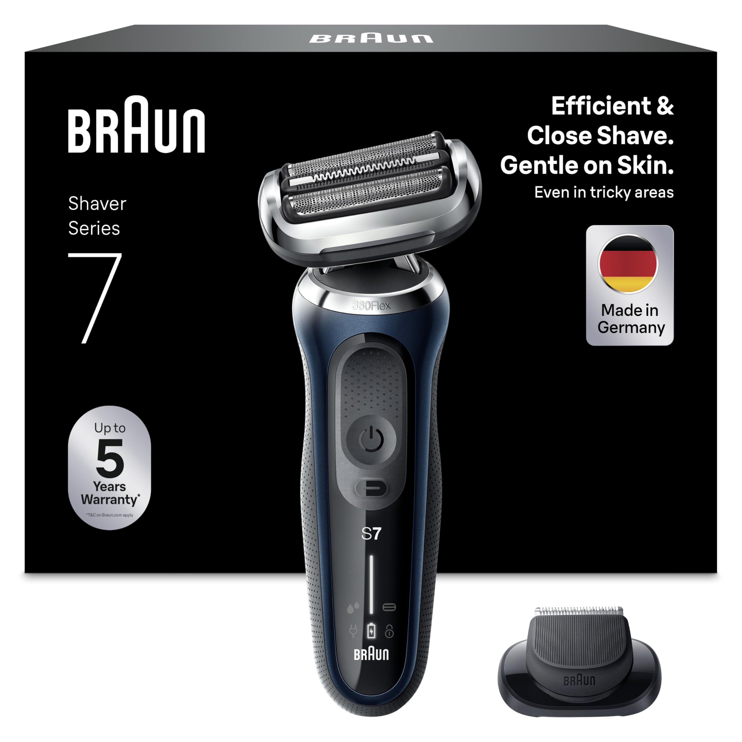 Braun Series 7 Elektrorasierer 360° Flex mit EasyClick Präzisionstrimmer, Rasierer Herren Elektrisch, Wet & Dry, Geschenk Mann, Made in Germany, 71-B1200s, blau Angebot bei HelloDeals